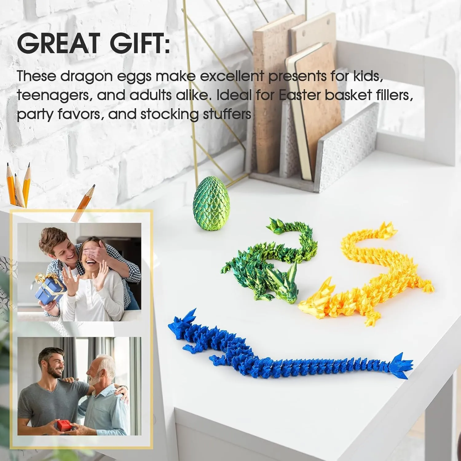 3D Printed Dragon Egg with Dragon Inside,12 Inch 3D Printed Dragon Egg Fidget Toy，Home Office Decor Executive Desk Toys for Autism/ADHD (Black Gold)