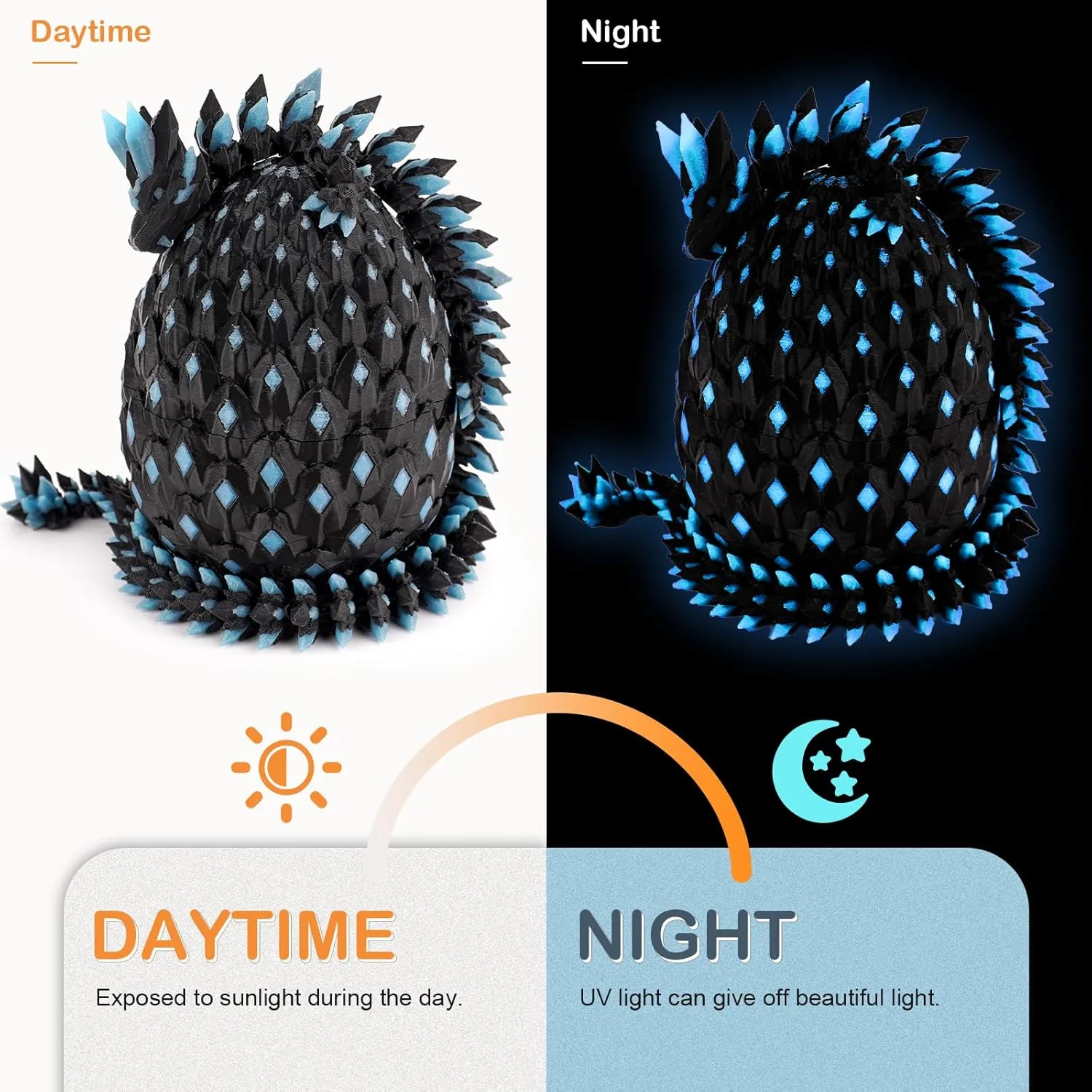 3D Printed Dragon Glow in The Dark with Matching Egg – UV Reactive 3D Printed Dragon Egg Set – Upgraded 2025 Collectible for Fantasy Fans