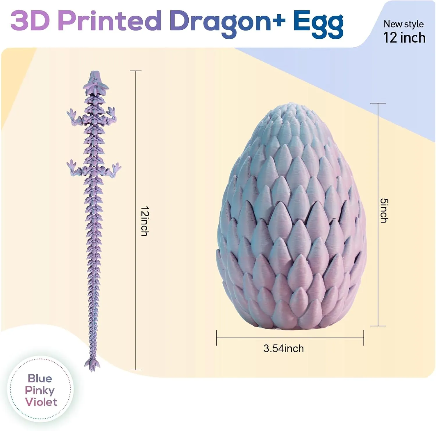 3D Printed Dragon,Dragon Eggs with Dragon Inside,Surprise Dragon Egg Toy,12'' Full Articulated Crystal 3D Dragon