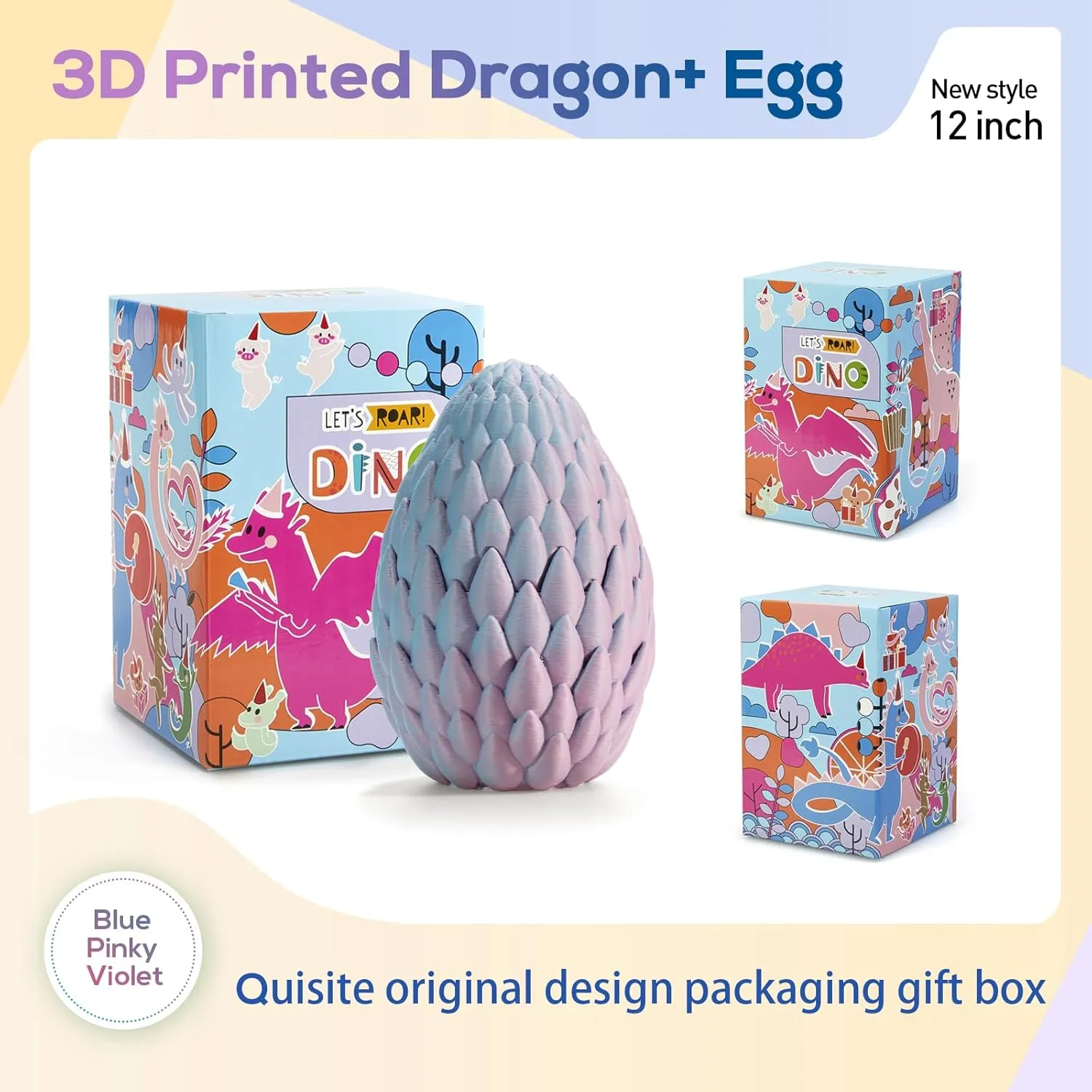 3D Printed Dragon,Dragon Eggs with Dragon Inside,Surprise Dragon Egg Toy,12'' Full Articulated Crystal 3D Dragon