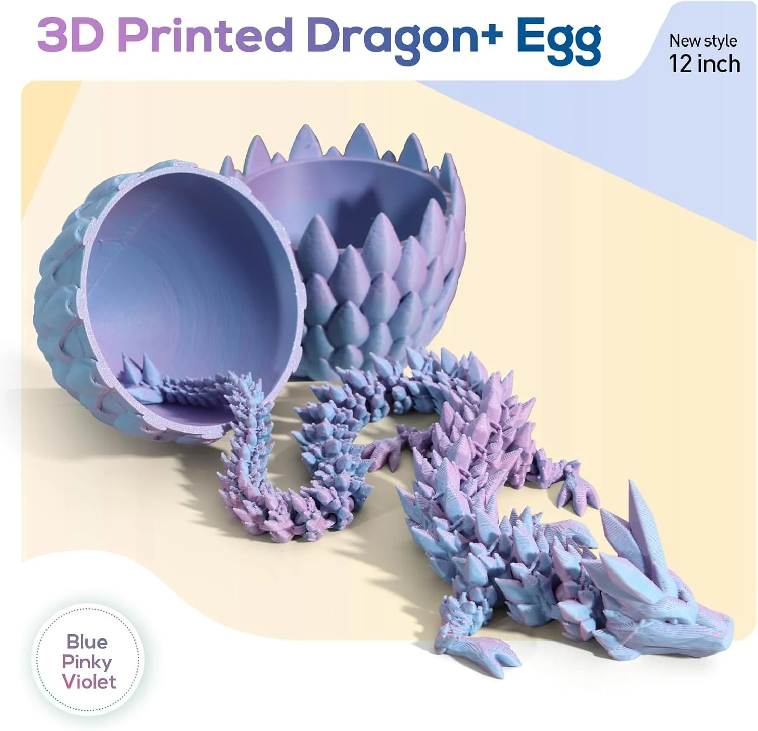 3D Printed Dragon,Dragon Eggs with Dragon Inside,Surprise Dragon Egg Toy,12'' Full Articulated Crystal 3D Dragon