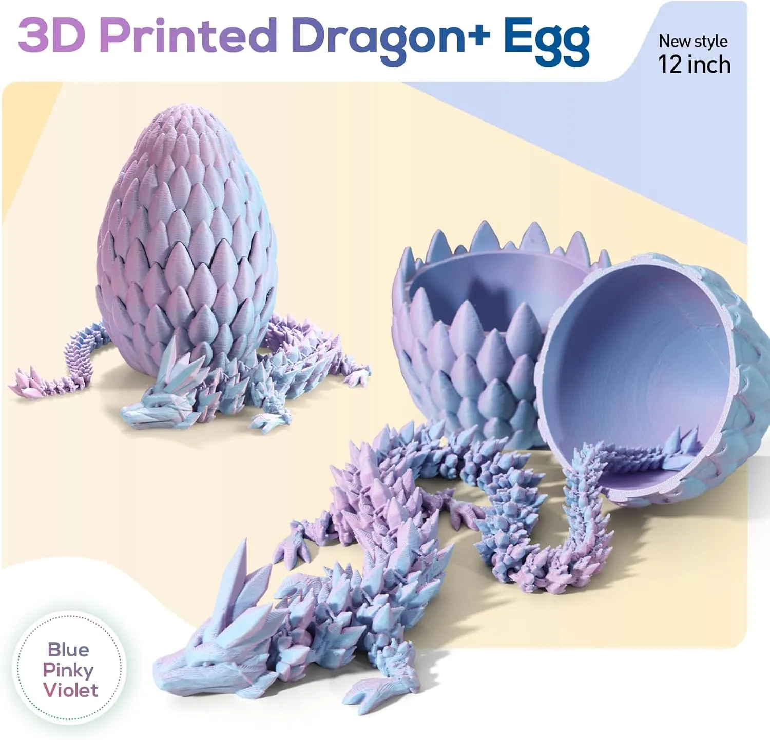 3D Printed Dragon,Dragon Eggs with Dragon Inside,Surprise Dragon Egg Toy,12'' Full Articulated Crystal 3D Dragon