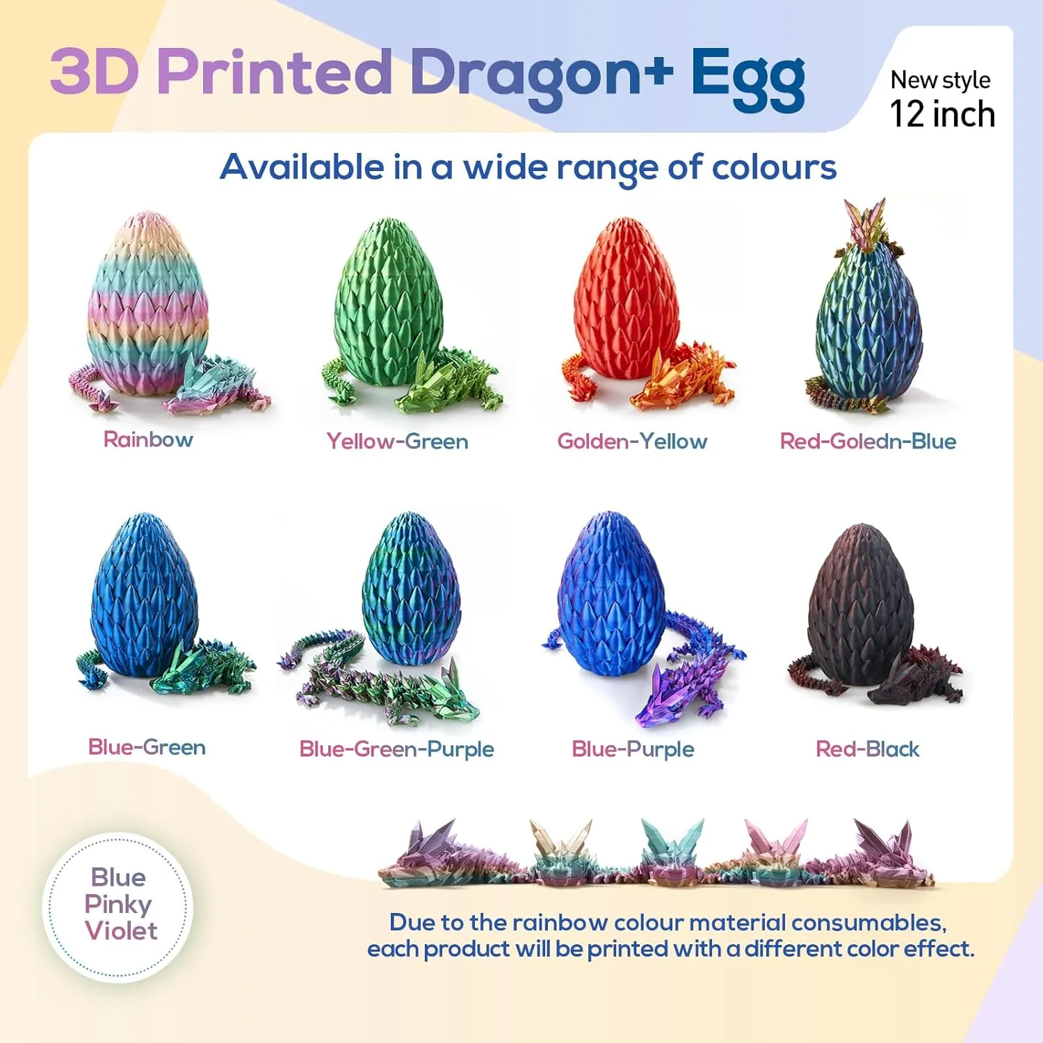 3D Printed Dragon,Dragon Eggs with Dragon Inside,Surprise Dragon Egg Toy,12'' Full Articulated Crystal 3D Dragon