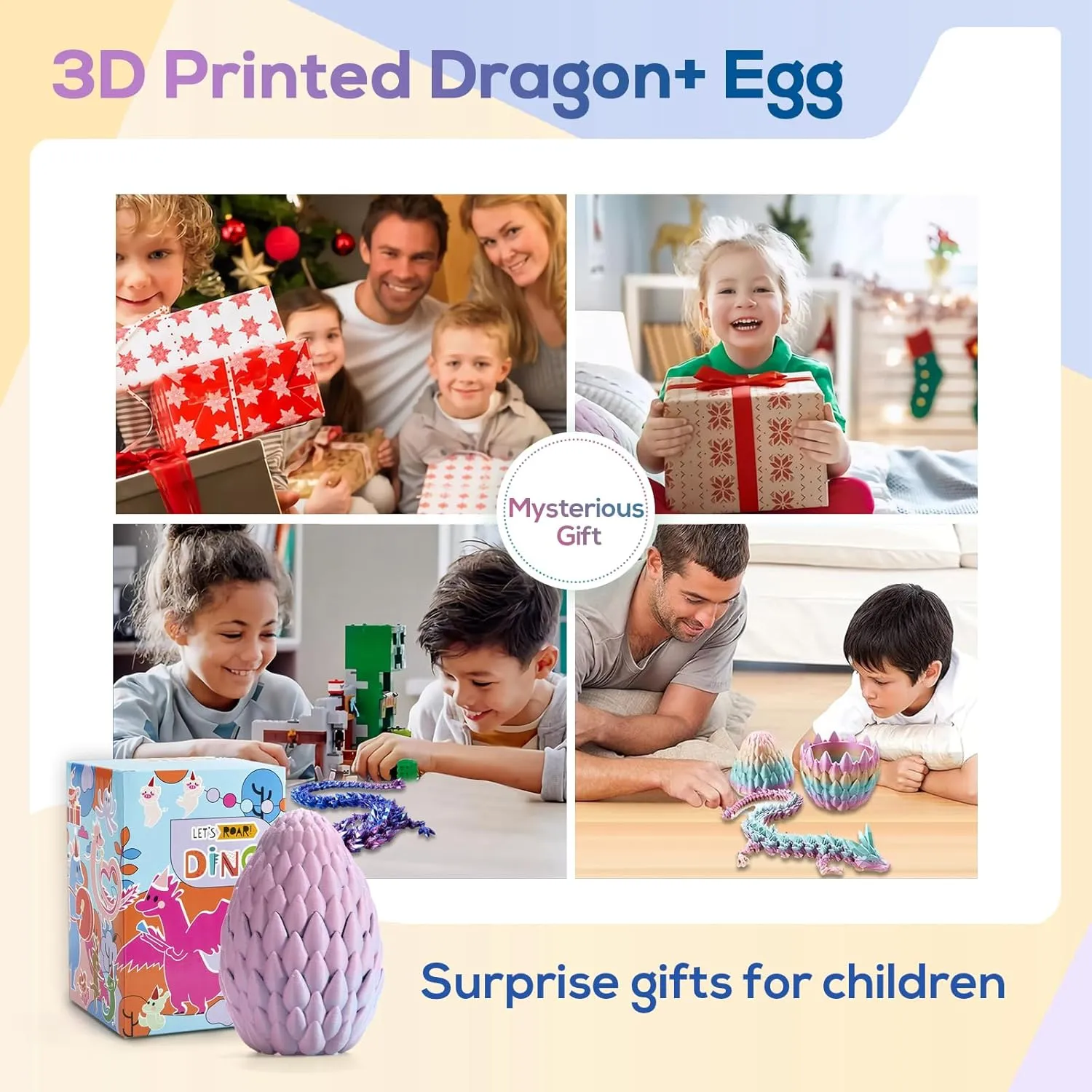 3D Printed Dragon,Dragon Eggs with Dragon Inside,Surprise Dragon Egg Toy,12'' Full Articulated Crystal 3D Dragon