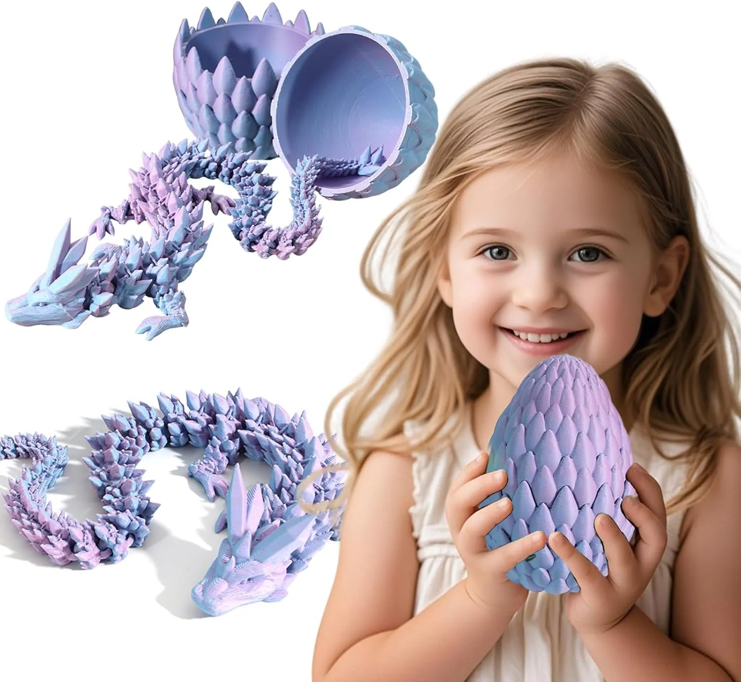3D Printed Dragon,Dragon Eggs with Dragon Inside,Surprise Dragon Egg Toy,12'' Full Articulated Crystal 3D Dragon