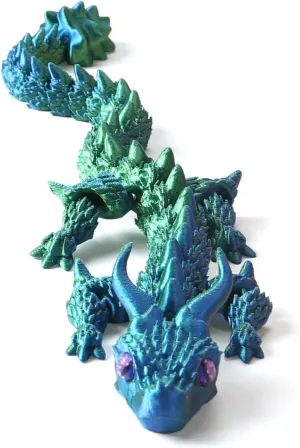 3D Printed Jiaolong Toy 3D Printed Animals Fun 3D Animals Toys PLA 3D Printer Toys Flexible Poseable Jiaolong Model （Blue-Green）