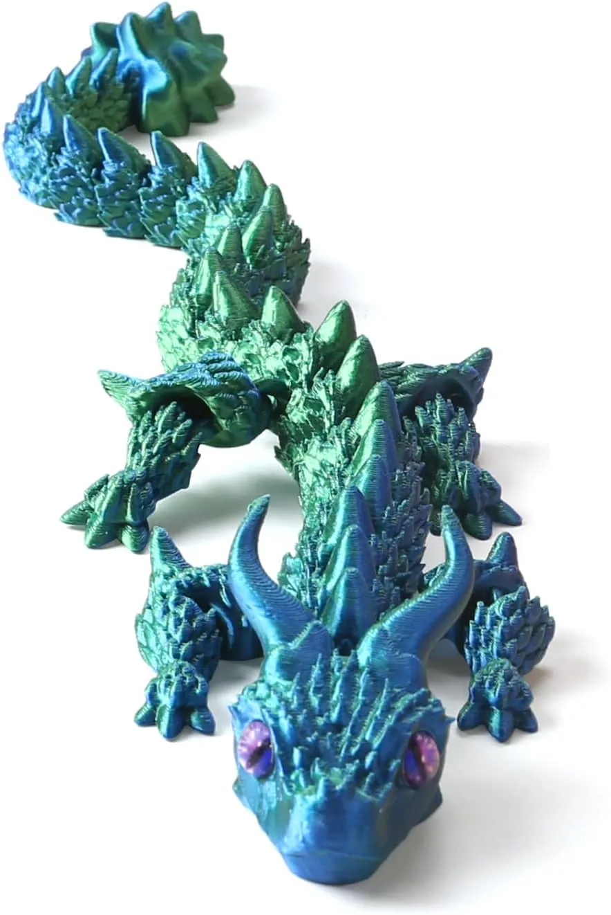 3D Printed Jiaolong Toy 3D Printed Animals Fun 3D Animals Toys PLA 3D Printer Toys Flexible Poseable Jiaolong Model （Blue-Green）