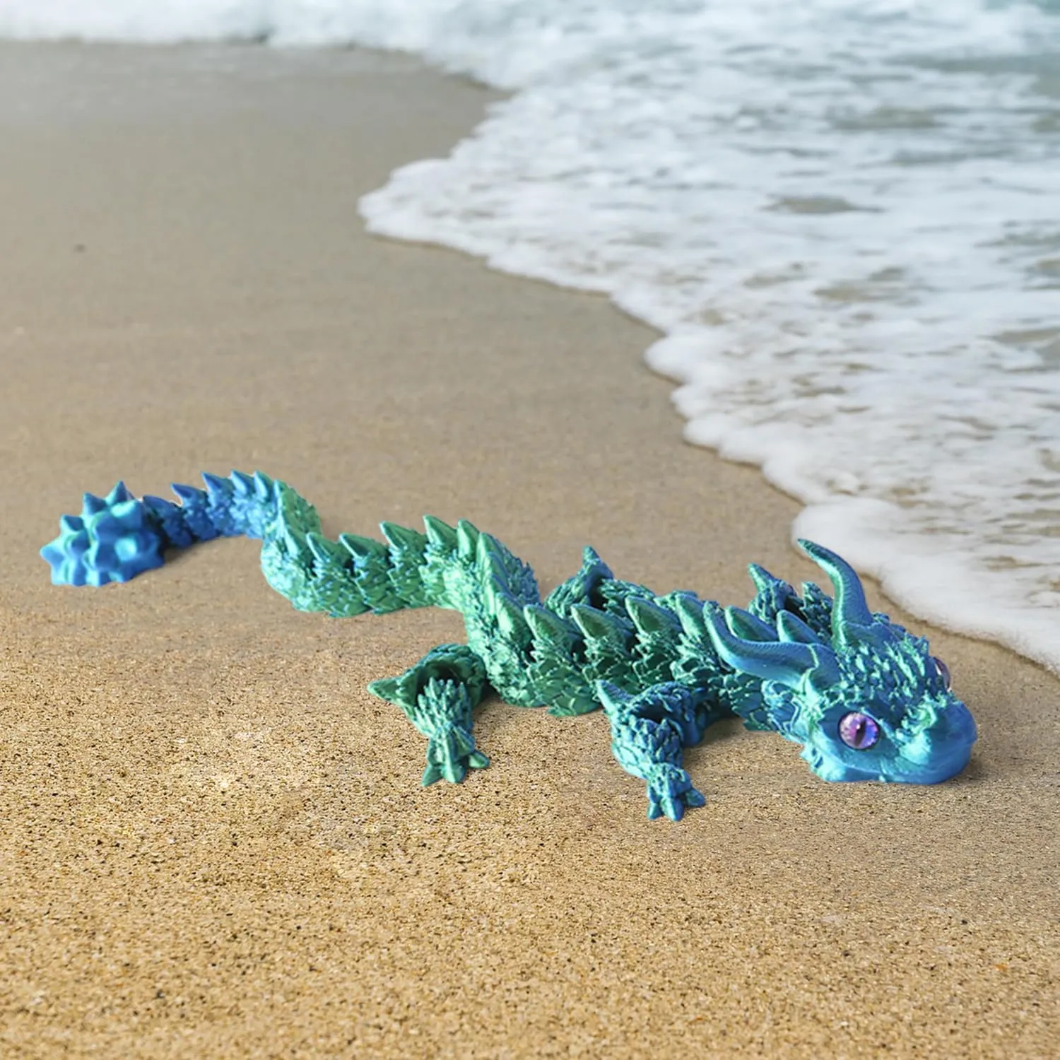 3D Printed Jiaolong Toy 3D Printed Animals Fun 3D Animals Toys PLA 3D Printer Toys Flexible Poseable Jiaolong Model （Blue-Green）