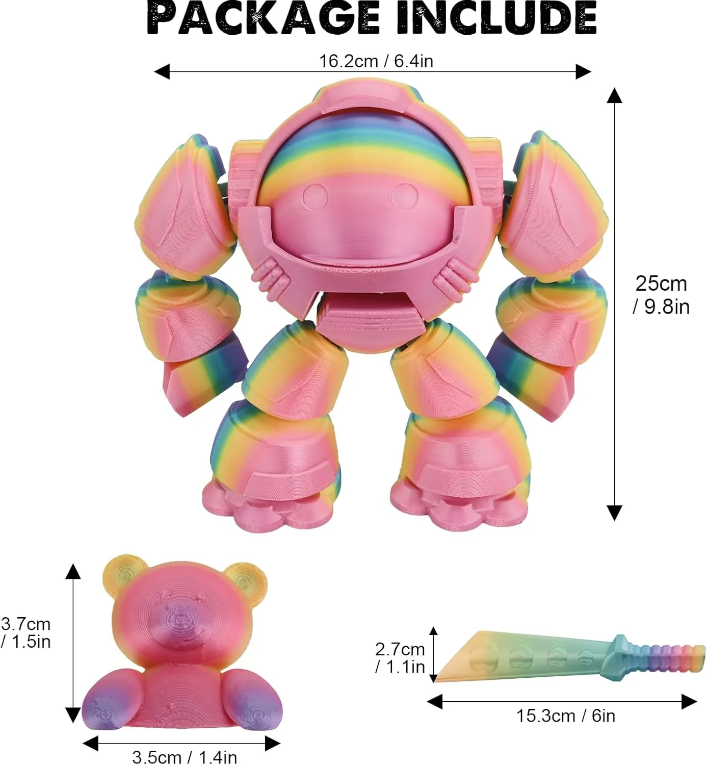 3D Printed Mechanical Bear Set, 3D Articulated Printed Toys, Flexible Realistic 3D Animal Figurines, Stress Relief Tool, Desk Ppets(Macaron)