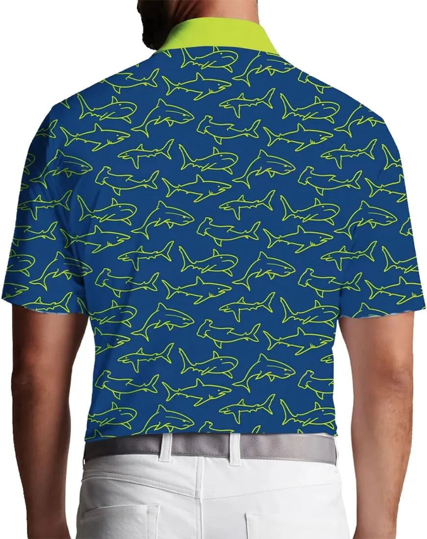 3D Printed Mens Golf Shirt Moisture Wicking Quick-Dry Performance Polo Shirts for Men