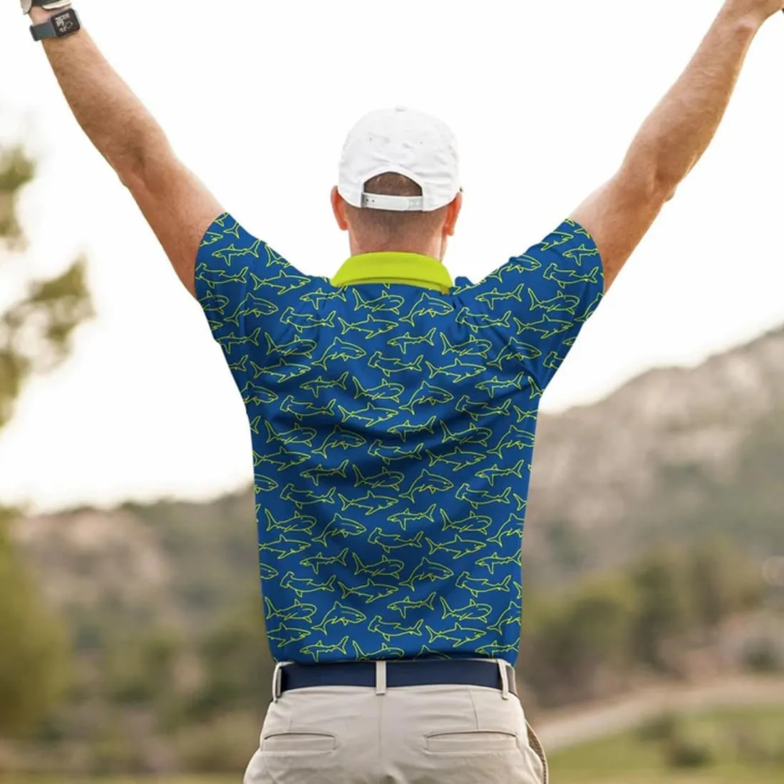 3D Printed Mens Golf Shirt Moisture Wicking Quick-Dry Performance Polo Shirts for Men