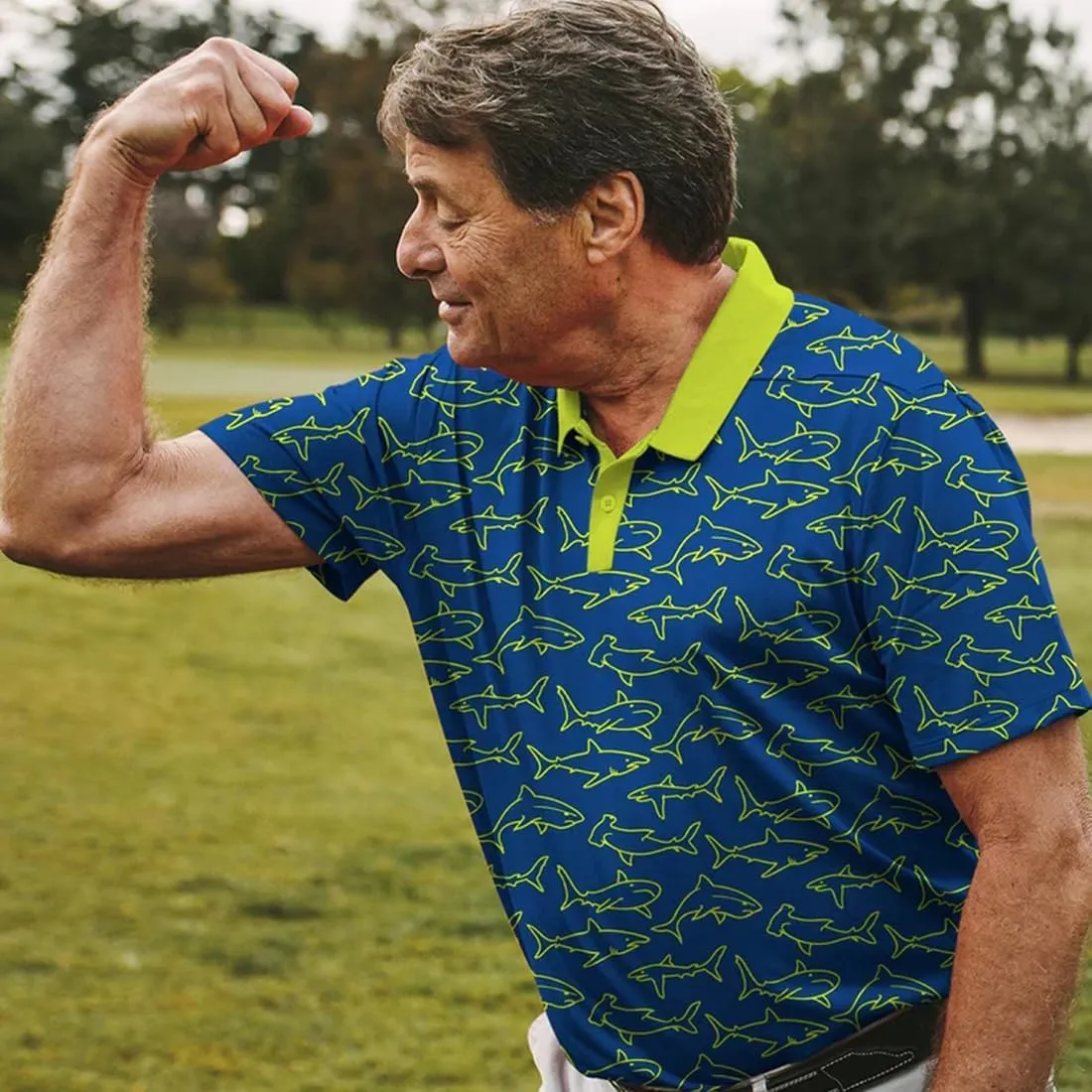 3D Printed Mens Golf Shirt Moisture Wicking Quick-Dry Performance Polo Shirts for Men