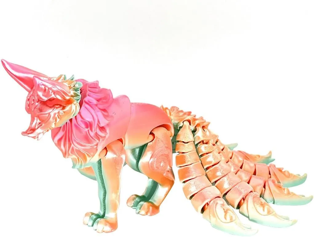 3D Printed Nine-Tailed Fox With Movable Joints, Poseable Flexible Action Animal Fidget Toy, Home Decor Christmas Birthday Gift (Random Color)