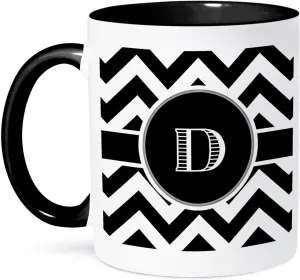 3dRose mug_222066_4 "Black And White Chevron Monogram Initial D" Ceramic Mug, Black/White, 11 oz