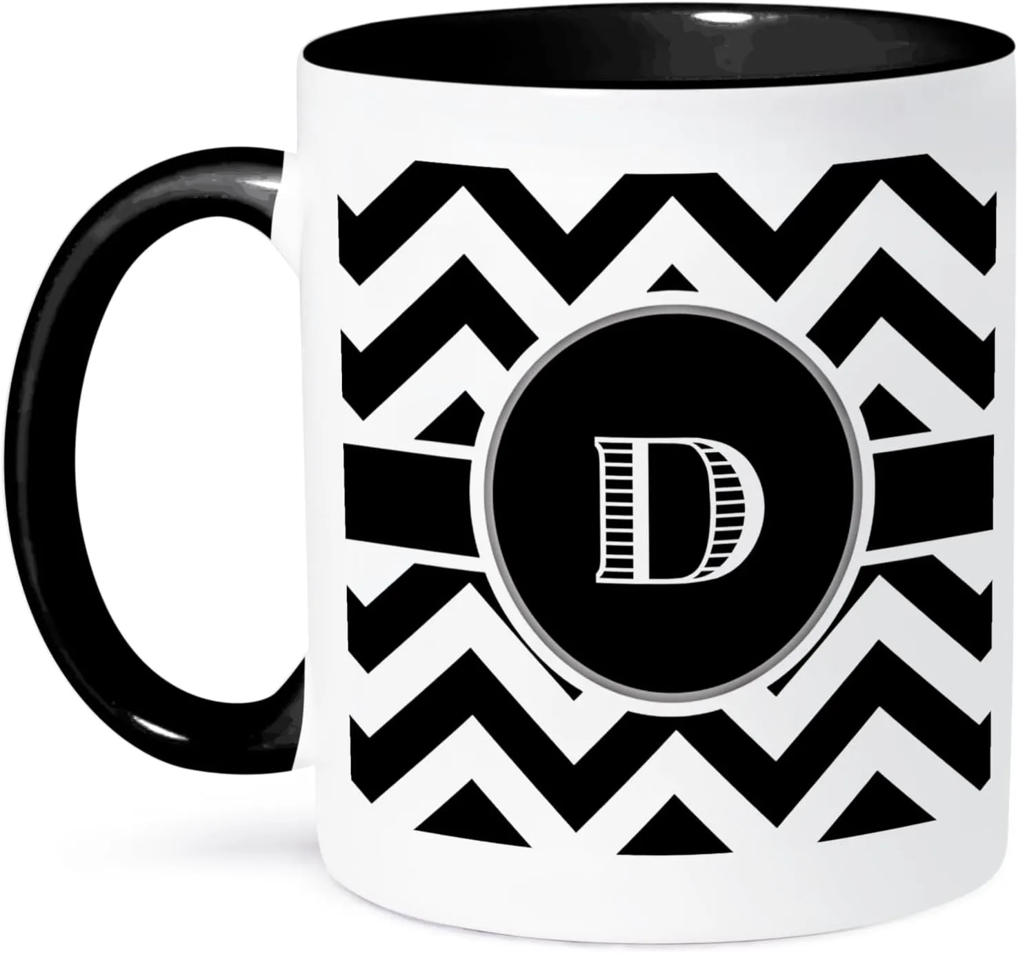 3dRose mug_222066_4 "Black And White Chevron Monogram Initial D" Ceramic Mug, Black/White, 11 oz