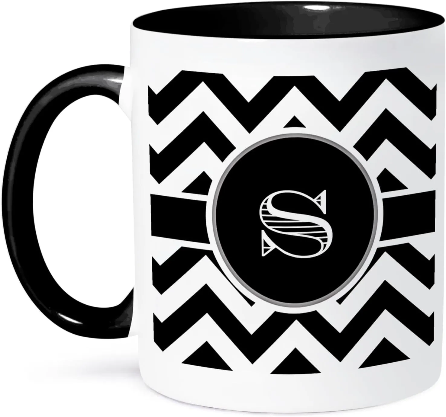 3dRose "Black And White Chevron Monogram Initial S" Mug, 11 oz, Black/White