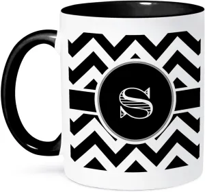 3dRose "Black And White Chevron Monogram Initial S" Mug, 11 oz, Black/White