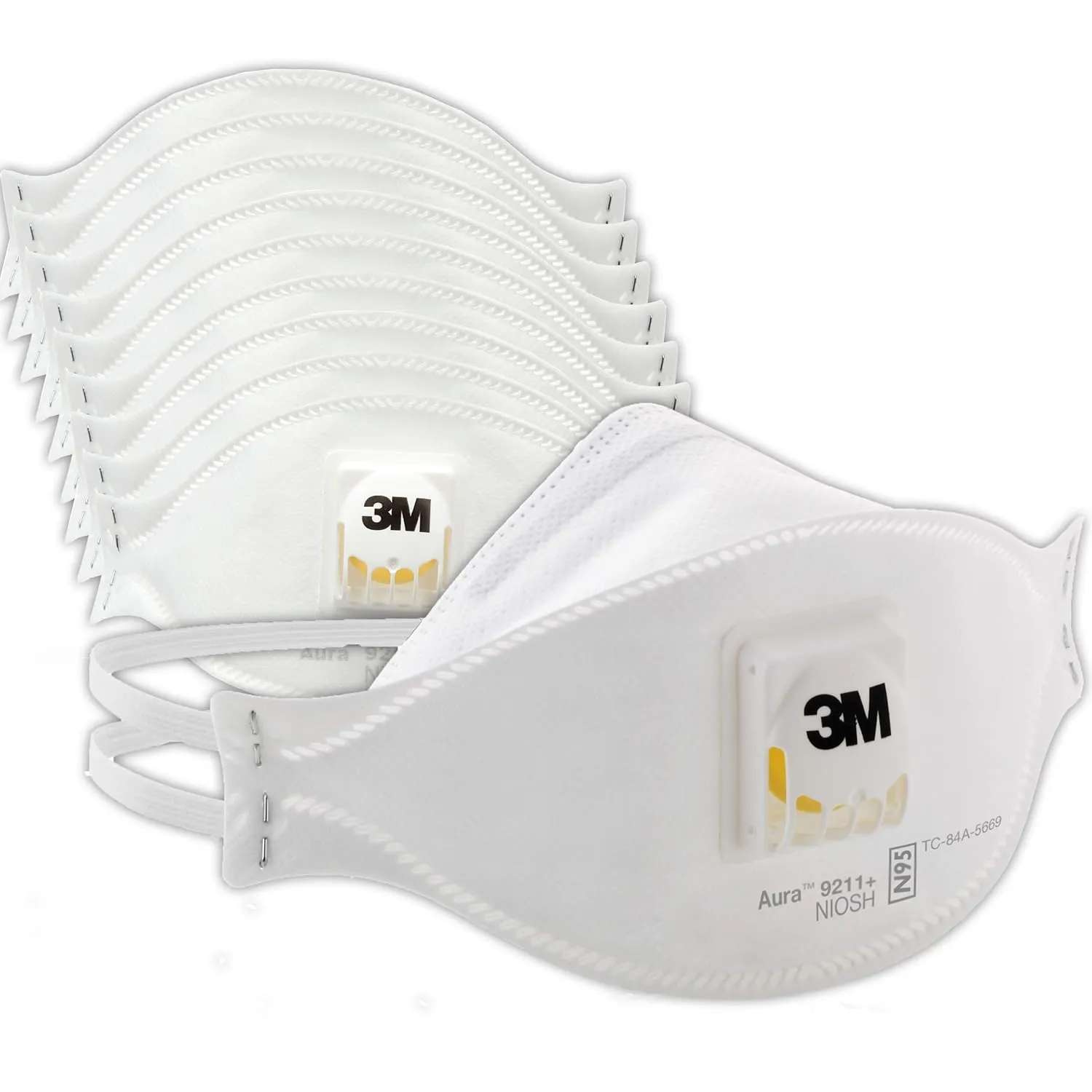 3M Aura Particulate Disposable Respirator 9211  with Cool Flow Valve, N95, NIOSH APPROVED, Smoke, Grinding, Sanding, Sawing, Sweeping, Woodworking, Dust, 10/Pack