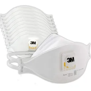 3M Aura Particulate Disposable Respirator 9211  with Cool Flow Valve, N95, NIOSH APPROVED, Smoke, Grinding, Sanding, Sawing, Sweeping, Woodworking, Dust, 10/Pack