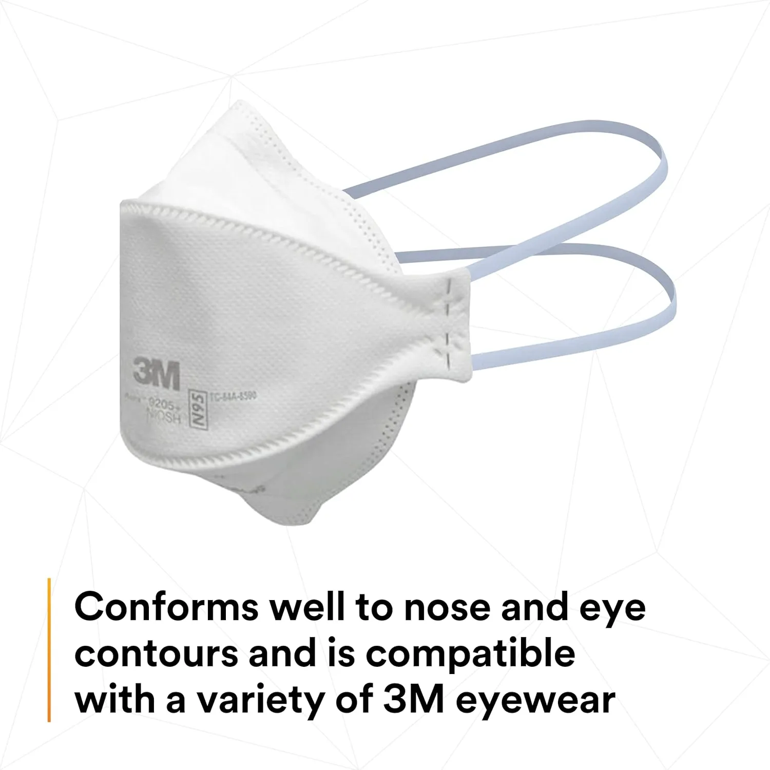3M Aura Particulate Respirator 9205 , N95, Pack of 440 Disposable Respirators, Individually Wrapped, 3 Panel Flat Fold Design Allows for Facial Movements, Comfortable, NIOSH Approved