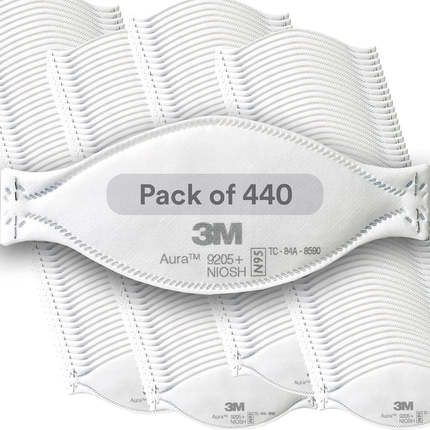 3M Aura Particulate Respirator 9205 , N95, Pack of 440 Disposable Respirators, Individually Wrapped, 3 Panel Flat Fold Design Allows for Facial Movements, Comfortable, NIOSH Approved