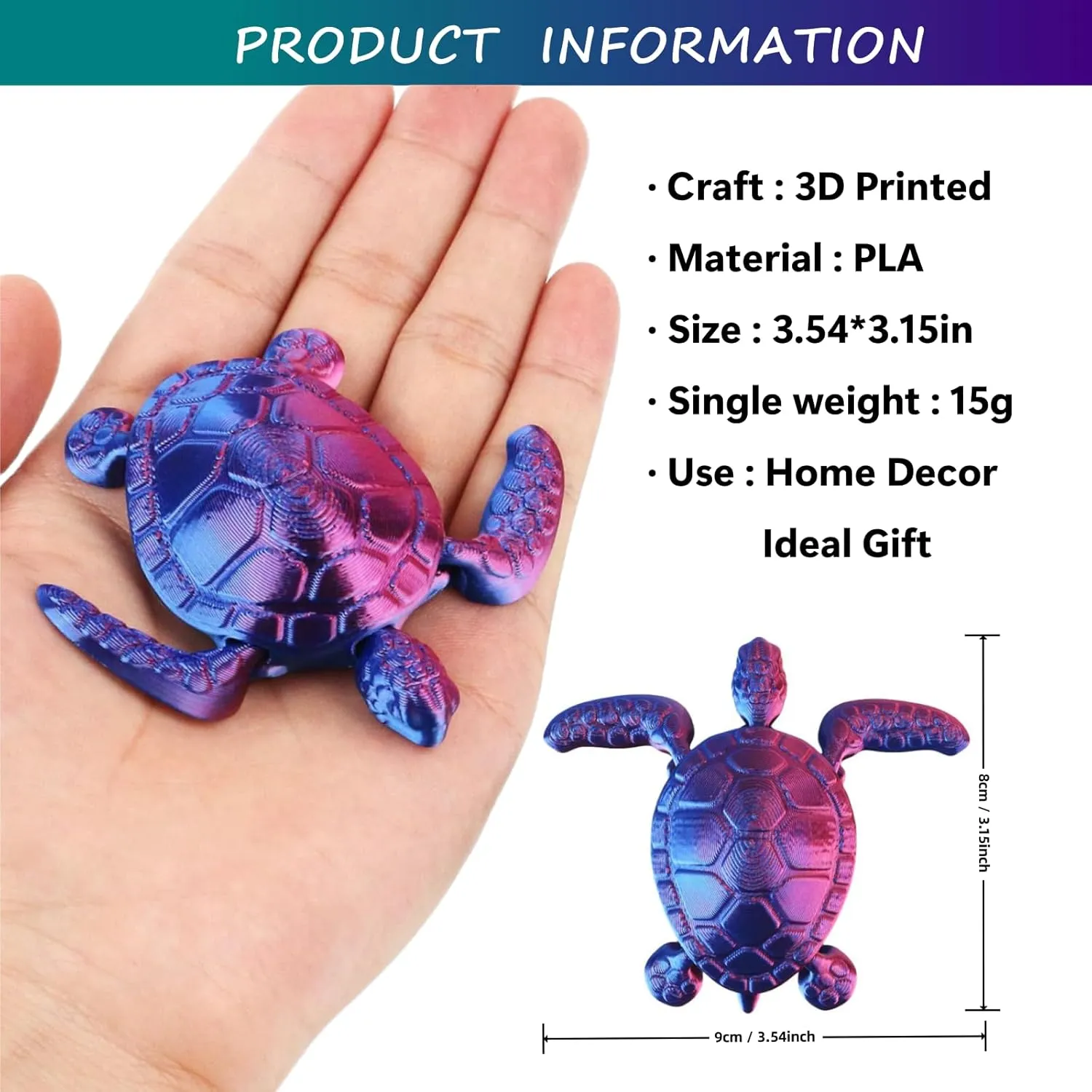 3PCS 3D Printed Turtle - 3D Printed Animals with Mini Lucky Turtles, Positive Emotional Motivational Gifts, Interesting Toys for Autism/ADHD Children's Day Gifts, Executive Desk Fidget Turtle Toys