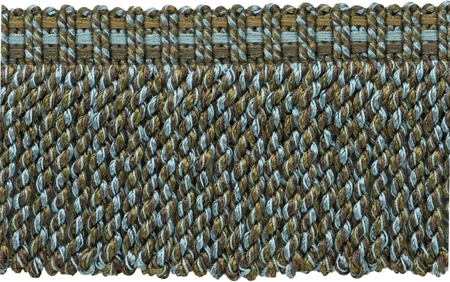 3" (7.5cm) Long Veranda Collection Fancy Knitted Bullion Fringe Trim (BFV3) Blue Ridge Brown Multicolor #VNT34 (Mocha Brown, Green Blue, Teal Blue) 5 Yard Value Pack (4.5m/15 ft)