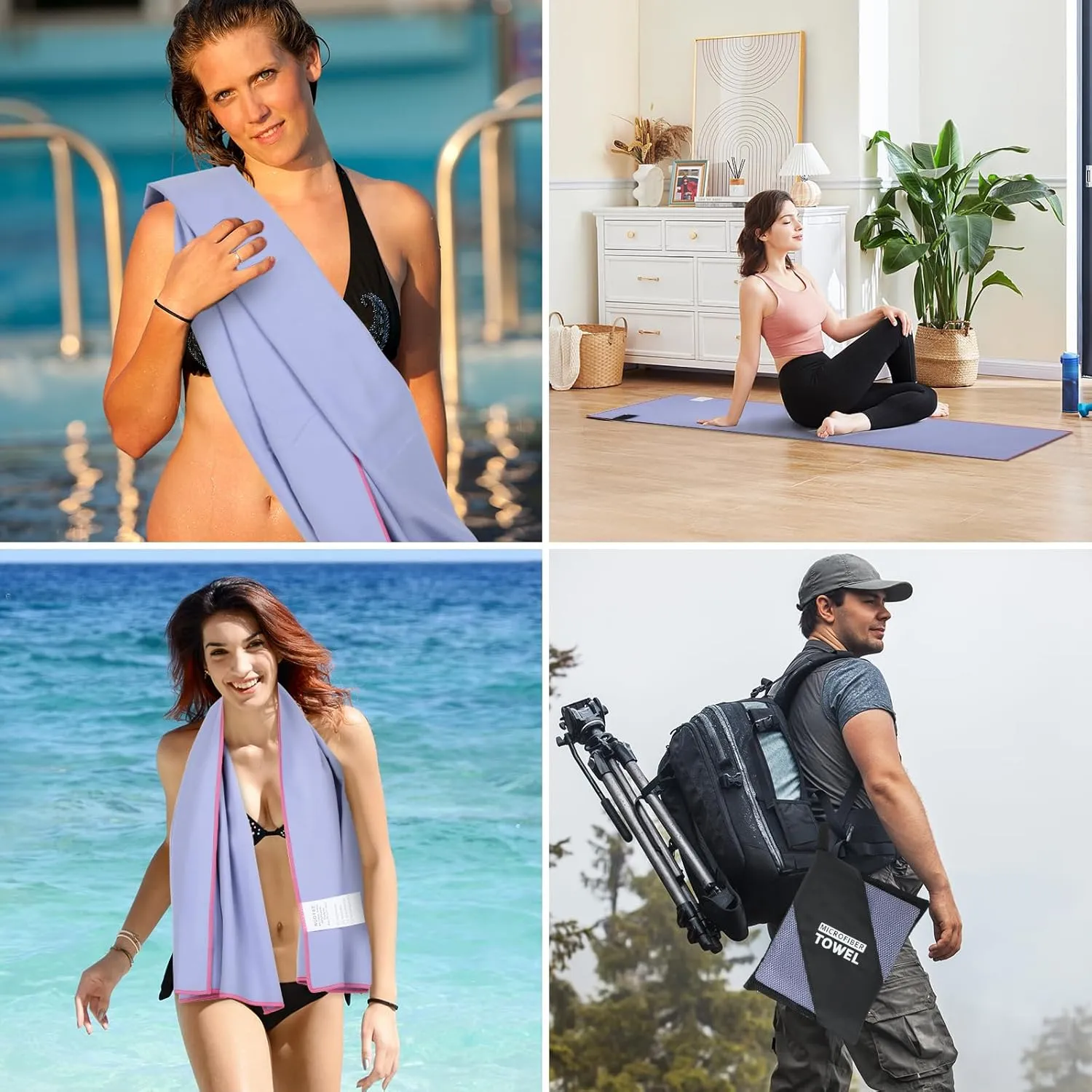 4 Pack Camping Towel Set Microfiber Lightweight Quick Dry Travel Towels Men Women S L XL Compact Absorbent Towels for Body Beach Yoga Swimming Pool Hiking Fishing Picnic Gym