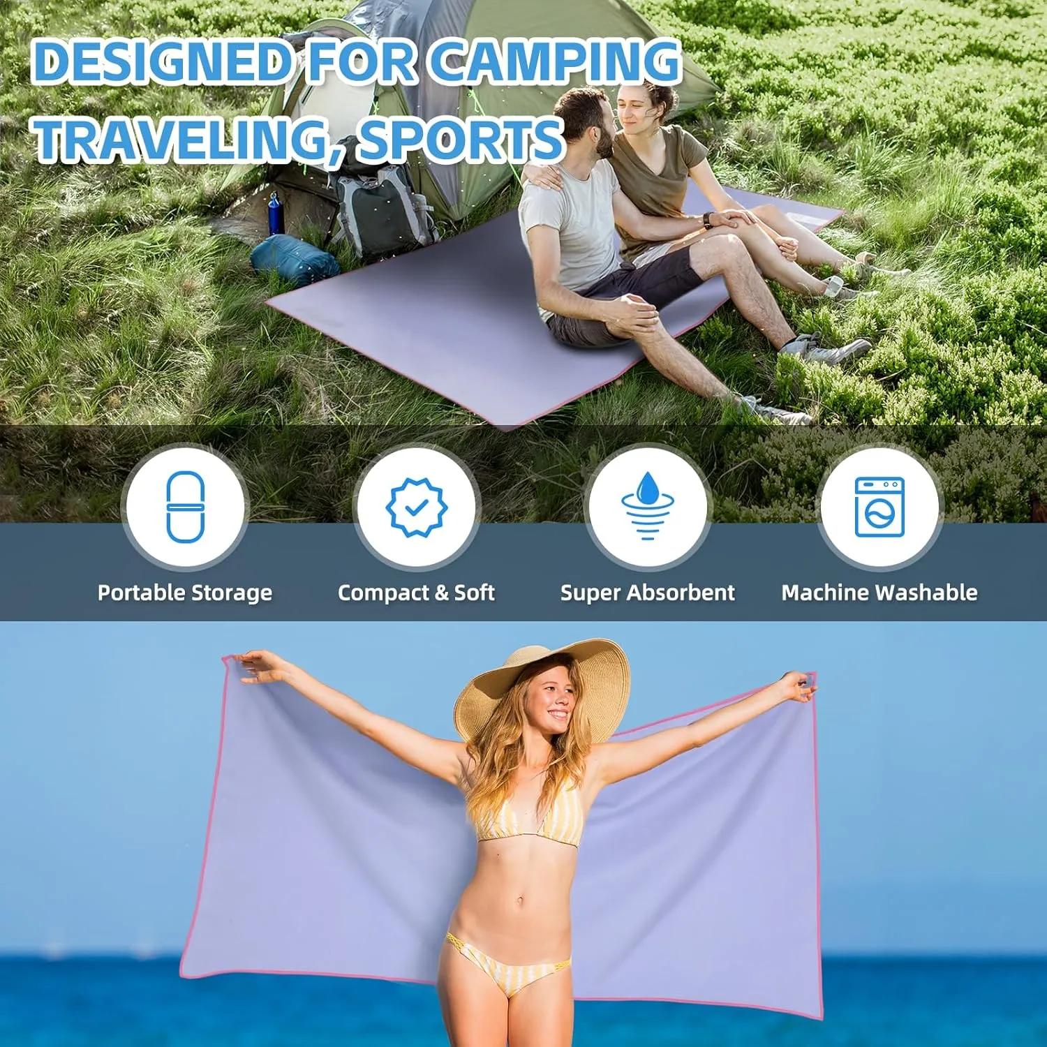 4 Pack Camping Towel Set Microfiber Lightweight Quick Dry Travel Towels Men Women S L XL Compact Absorbent Towels for Body Beach Yoga Swimming Pool Hiking Fishing Picnic Gym