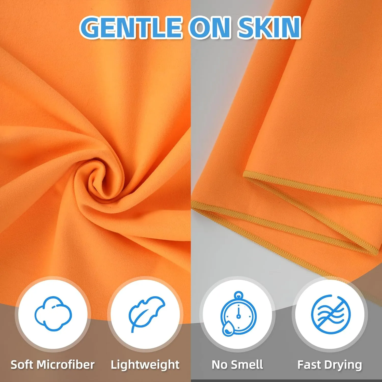4 Pack Camping Towel Set Microfiber Lightweight Travel Body Towels Men Women Quick Dry S L XL Compact Absorbent Towel for Beach Yoga Swimming Pool Hiking Fishing Picnic Gym Sports(Orange)