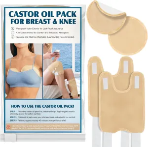 4 Pack Castor Oil Pack for Women Gifts, Reusable Organic Cotton Breast Pads, Compress Castor Oil Wrap for Chest Knee Elbow Arm Thigh for Body Inflammation, Adjustable Velcro Elastic Strap