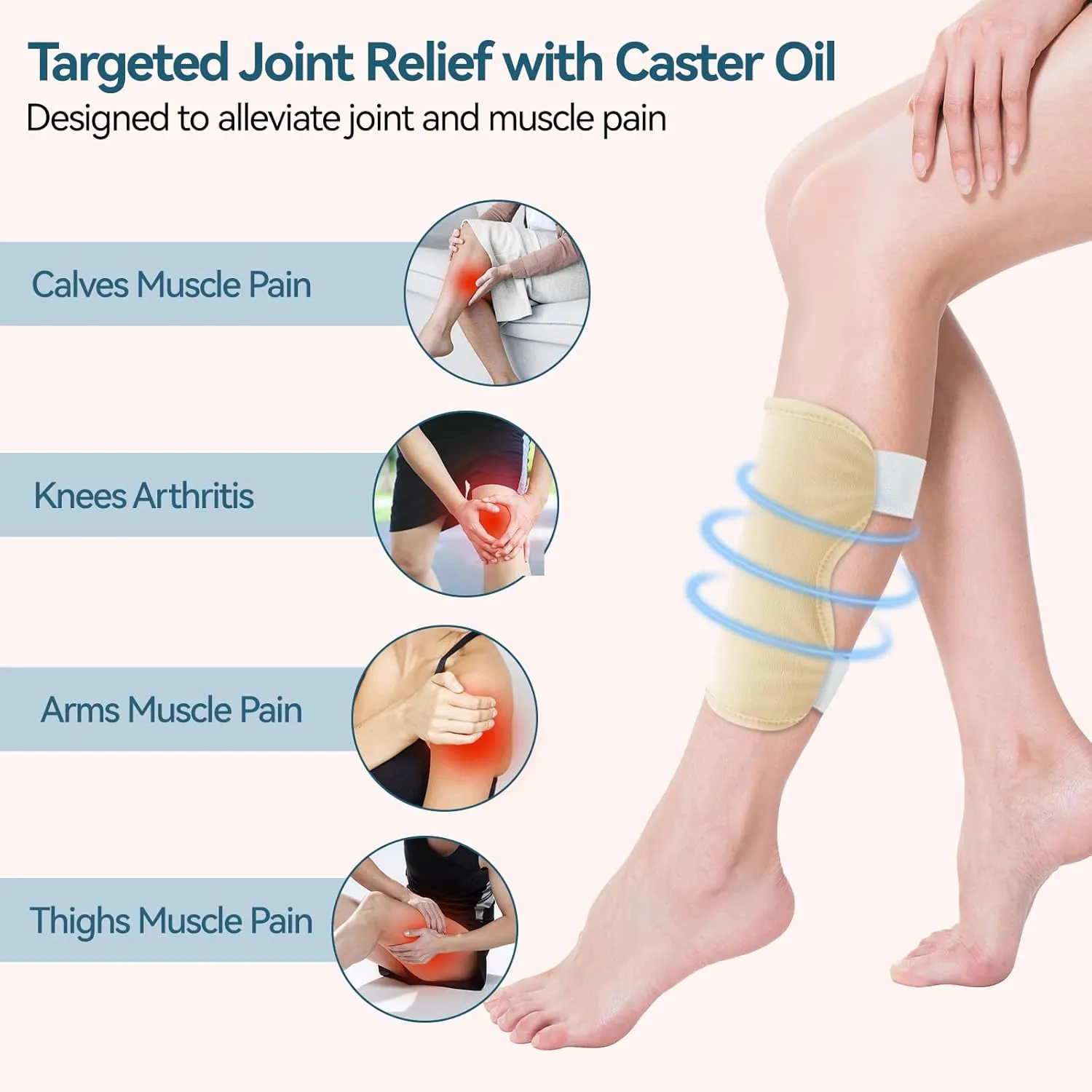 4 Pack Castor Oil Pack for Women Gifts, Reusable Organic Cotton Breast Pads, Compress Castor Oil Wrap for Chest Knee Elbow Arm Thigh for Body Inflammation, Adjustable Velcro Elastic Strap