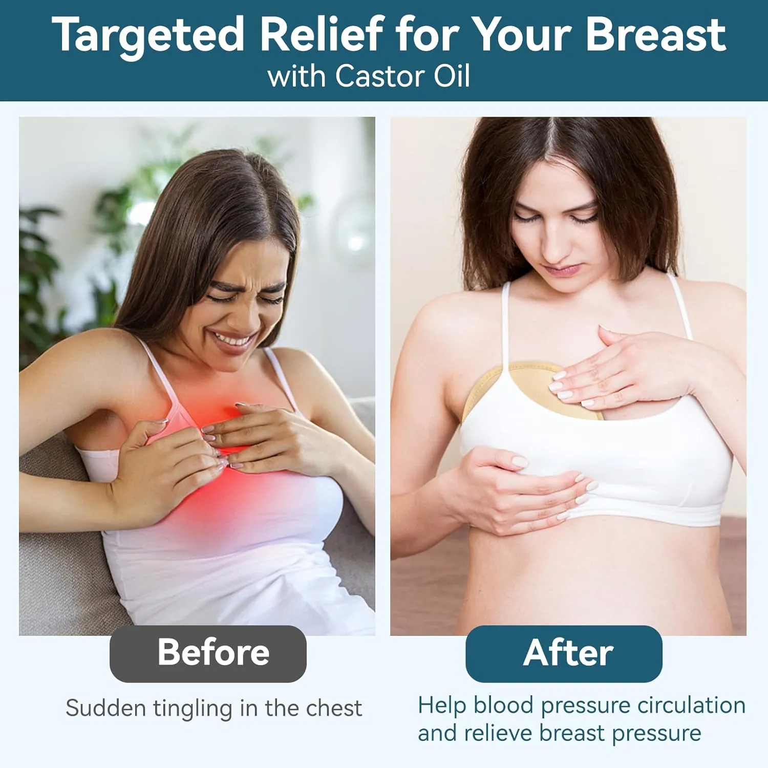 4 Pack Castor Oil Pack for Women Gifts, Reusable Organic Cotton Breast Pads, Compress Castor Oil Wrap for Chest Knee Elbow Arm Thigh for Body Inflammation, Adjustable Velcro Elastic Strap