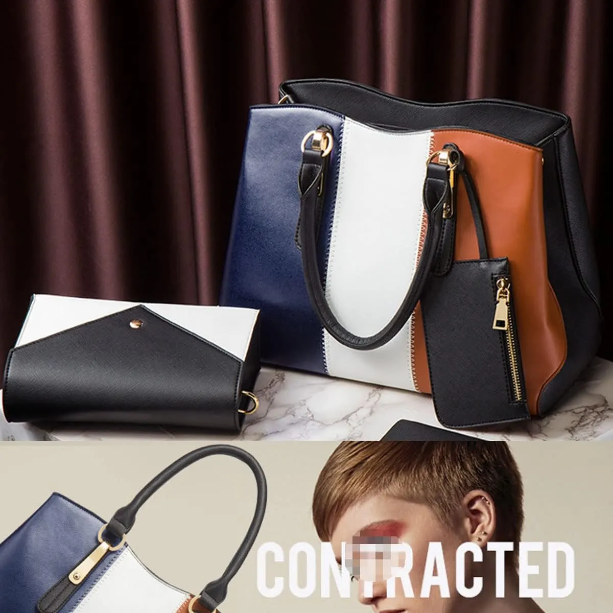 4 Pack Women Handbag Set Soft PU Leather Top Handle Bags Purse Set Tote Bag Shoulder Bags Crossbody Bag Clutch