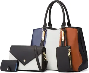 4 Pack Women Handbag Set Soft PU Leather Top Handle Bags Purse Set Tote Bag Shoulder Bags Crossbody Bag Clutch