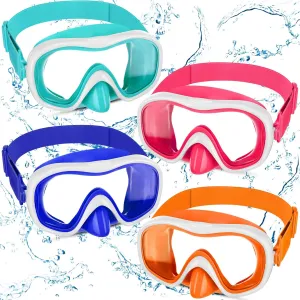 4 Packs Kids Swim Goggles with Nose Cover Diving Mask Elastic Fabric Strap Diving Swim Mask Swimming Goggles Anti-fog Lens Waterproof Clear Snorkel Goggle