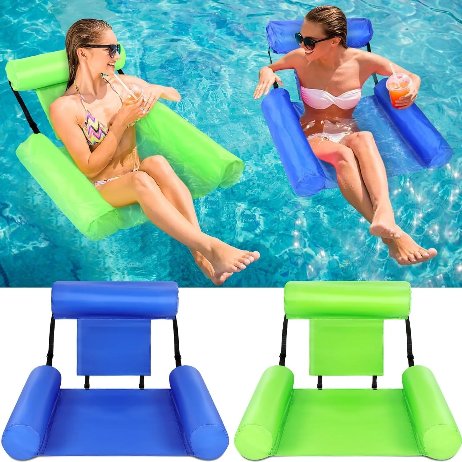 4 Packs Pool Floats Chair for Adult Hammock Inflatable Pool Lounge Chair Water Floating Chair for Swimming Pool Beach Party Lake Summer
