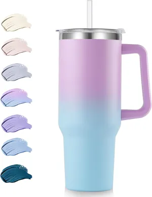 40 oz Tumbler with Handle and Straw, Insulated Stainless Steel Tumbler with 2 In 1 Lid, Double Vacuum Travel Mug Coffee Cup, Bubble Pack 1