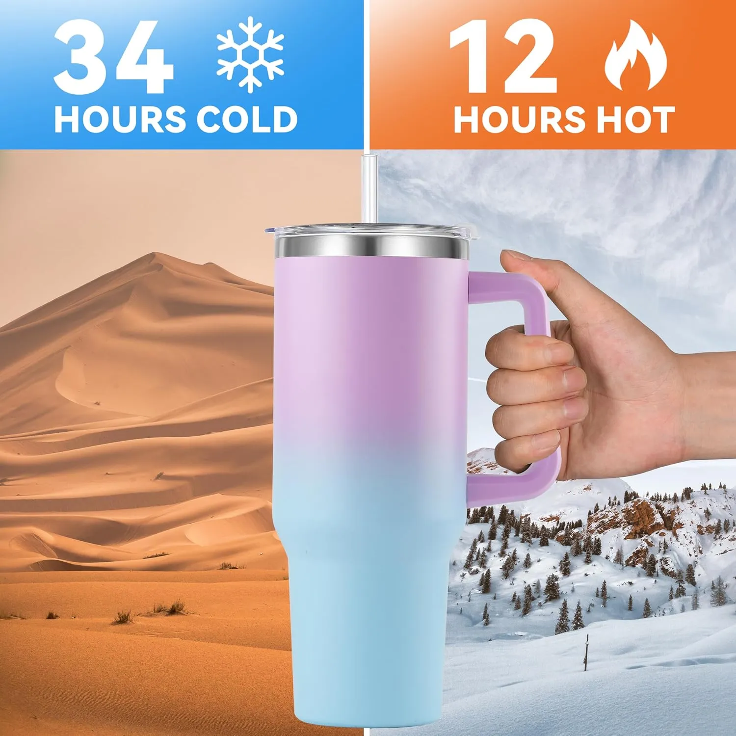 40 oz Tumbler with Handle and Straw, Insulated Stainless Steel Tumbler with 2 In 1 Lid, Double Vacuum Travel Mug Coffee Cup, Bubble Pack 1