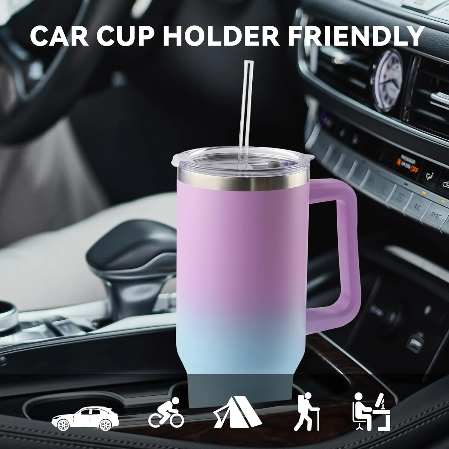 40 oz Tumbler with Handle and Straw, Insulated Stainless Steel Tumbler with 2 In 1 Lid, Double Vacuum Travel Mug Coffee Cup, Bubble Pack 1