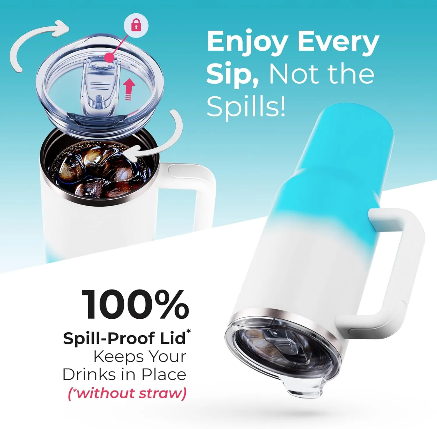 40 oz Tumbler With Handle and Straw Made of Stainless Steel - Double Wall Vacuum Insulated Tumbler With Lid - Sweat Proof Easy Grip, BPA-Free, Dishwasher Safe Tumbler (Blue & White)
