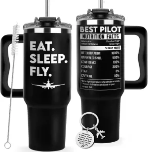 40oz Engraved Tumbler with Keychain – Cool Pilot Gift & Airplane Accessories for Birthday & Christmas