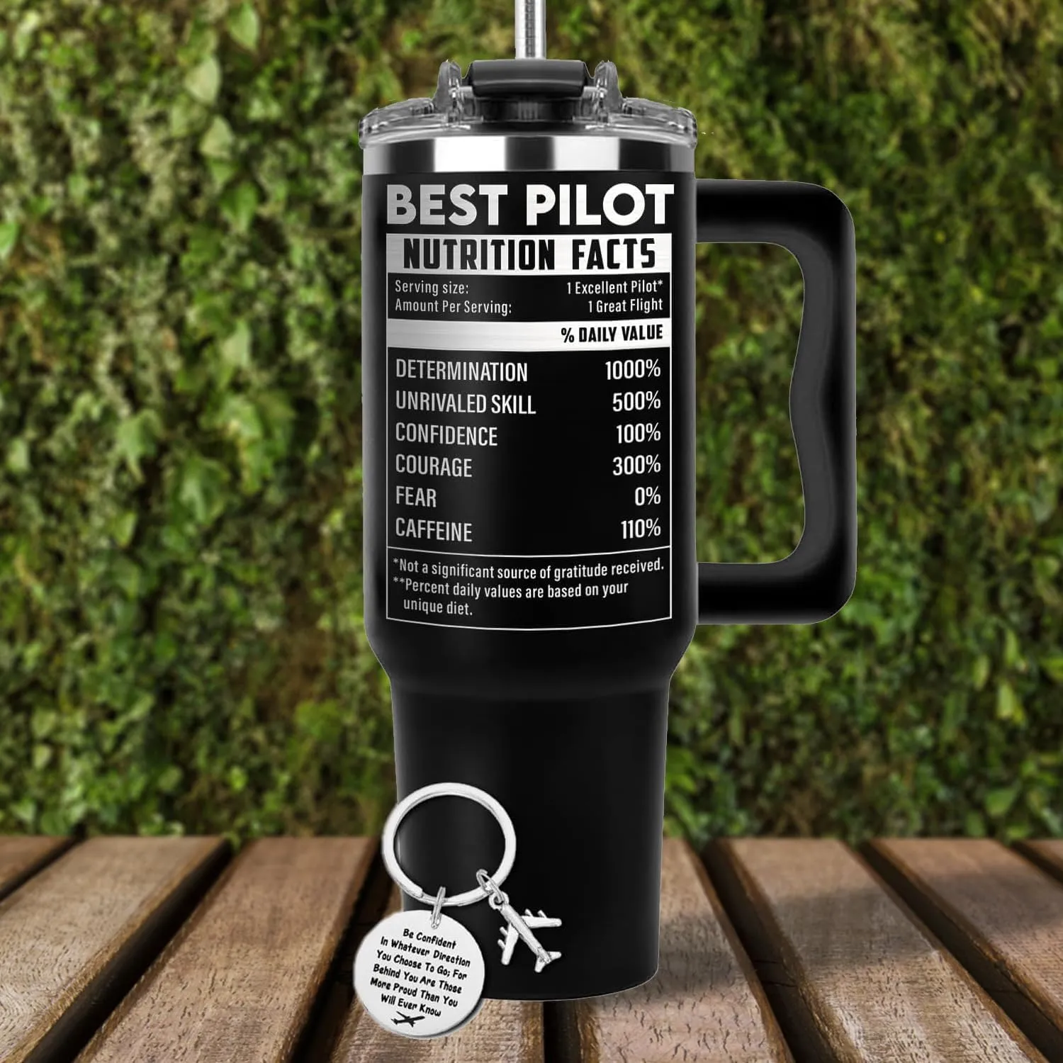 40oz Engraved Tumbler with Keychain – Cool Pilot Gift & Airplane Accessories for Birthday & Christmas