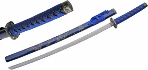 40" Blue Dragon Wood Handle Carbon Steel Martial Arts Katana with Engraved Scabard