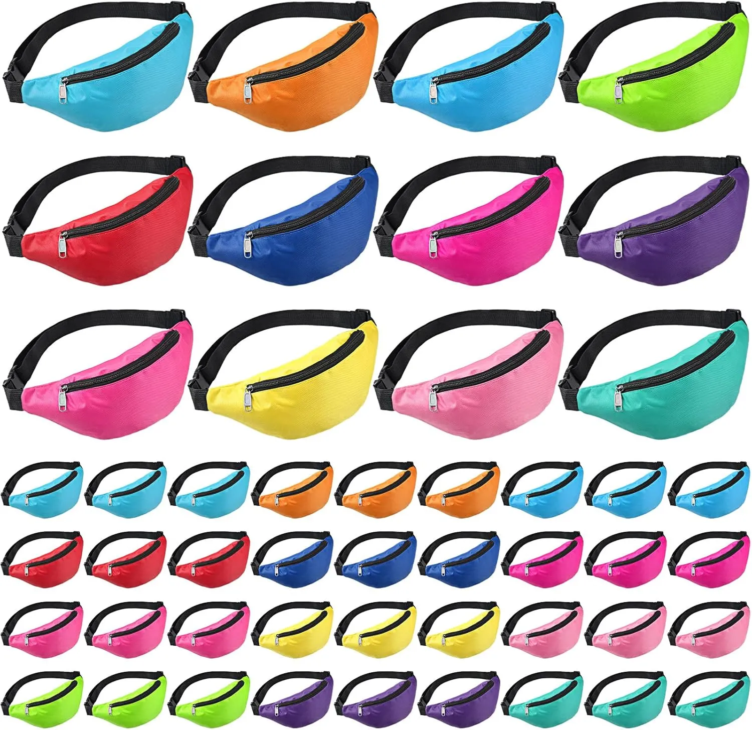 48 Pieces Neon Fanny Pack Party Waist Bag Adjustable Waist Bag Exercising Running Fanny Bag for Travel Party Festival Running Hiking, 12 Colors