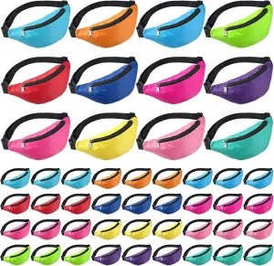 48 Pieces Neon Fanny Pack Party Waist Bag Adjustable Waist Bag Exercising Running Fanny Bag for Travel Party Festival Running Hiking, 12 Colors