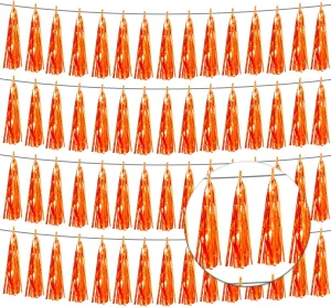 4P Orange Foil Fringe Tassel Banner Garland Metallic Tinsel Streamers Wall Hanging Curtain Backdrop Banner for Parade Floats, Graduation Decorations, Father's Day, Fall, Thanksgiving Party Decoration