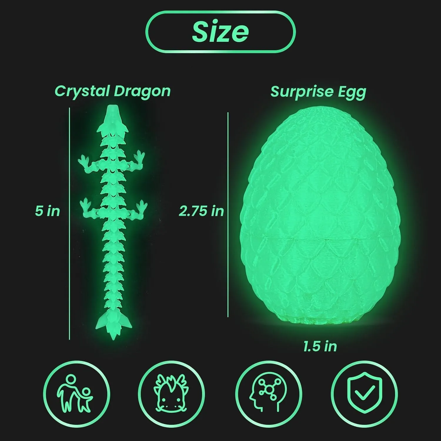 4PC 3D Printed Dragon in Egg,Dragon Eggs with Dragon Inside,Mini Articulated Crystal Dragon Fidget Toys,Mystery Dragon Egg Fidget Toy, Mystery 3D Printed Animals Set