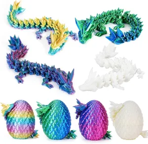 4PC 3D Printed Dragon in Egg,Dragon Eggs with Dragon Inside,Mini Articulated Crystal Dragon Fidget Toys,Mystery Dragon Egg Fidget Toy, Mystery 3D Printed Animals Set