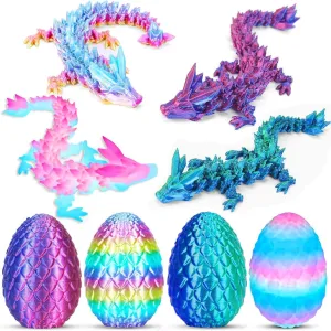 4PCS 3D Printed Dragon Eggs with Dragon Inside, Mini Articulated Crystal Dragons Toys for Kids & Adults 3D Print Small Dinosaur Eggs Kindergarten Graduation Gifts for Boys Girls